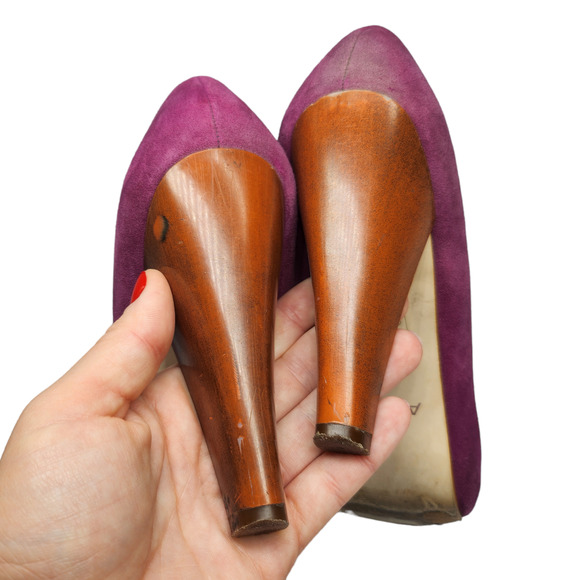 Aldo Shoes Womens 39 8.5 Purple Suede Bow Tie Heels Closed Toe Dressy Cone Heel - Picture 8 of 12